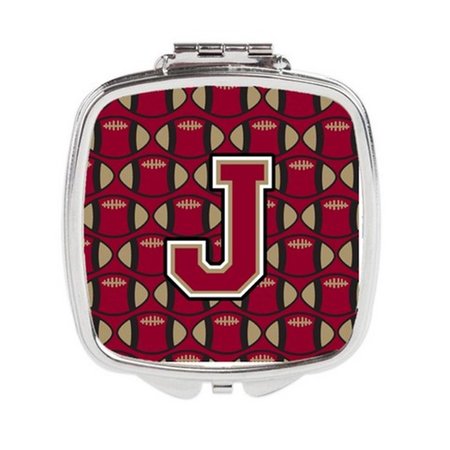 CAROLINES TREASURES Letter J Football Garnet and Gold Compact Mirror CJ1078-JSCM